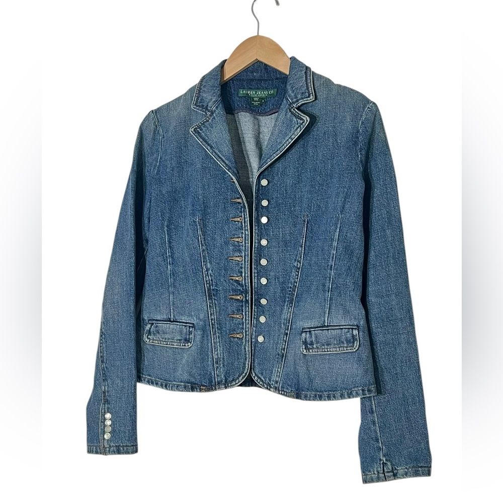 Vintage Ralph Lauren Denim Blazer Pearl Shell Buttons 90s Y2K Old Money S - Picture 6 of 14